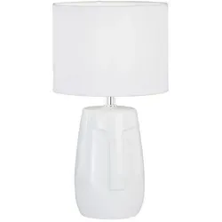 FISCHER & HONSEL LED Nachttischlampe, Leuchtmittel dimmbar, LED wechselbar, Warmweiß, ausgefallen-e Designer Stoffschirm-Lampe Weiß mit Keramik-Fuß, H36,5cm