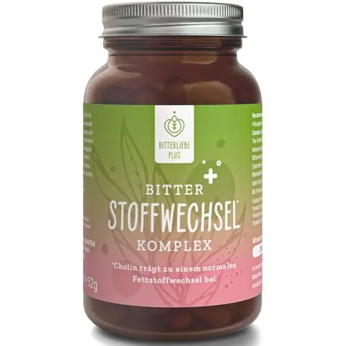 BitterLiebe® Bitter Stoffwechsel Komplex - 90 Vegane Kapseln - Vitamine, Mineralien & Ergänzungsmittel - Unterstützt den Fett- und Energiestoffwechsel mit hochdosiertem Cholin und Zink, vegan und Made in Germany.