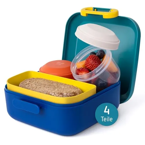 Amuse Rikko Brotdose Kinder Set mit Fächern | Bento Box inkl. 2x Snackbox mit Fächern | Lunchbox Kinder, Brotdose Schule, Brotbüchse Vesperbox, Brotzeitbox, Brotbox, Jausenbox | Vesperdose mit Fächern