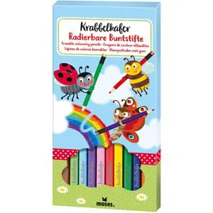 Moses Buntstifte Krabbelkäfer 16123, Radierbar, farbig sortiert, mit Radiergummispitzen, 12 Stück