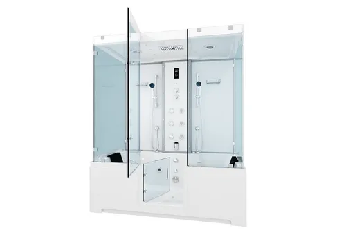 AcquaVapore Grossraumdusche Kombination Badewanne Dusche K808-WS-EH-B-ALL Duschtempel, Sicherheitsglas ESG, Rutschsicher, Schnelle Reinigung, Nackenstütze, Überlauf Abfluss