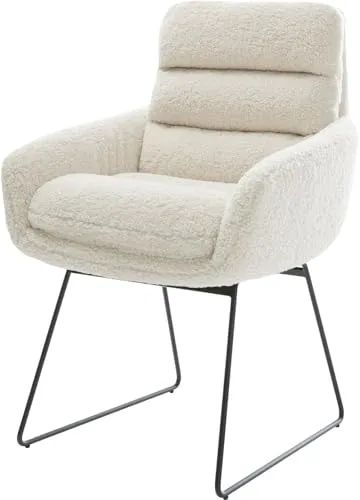 DELIFE Polsterstuhl Abelia-Flex mit Armlehnen Kufengestell Schwarz Teddystoff Beige
