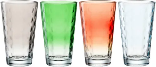 Leonardo Gläserset Optic, 4-teilig, 540 ml - Hochwertiges Gläserset aus robustem Hydroglas, ideal für stilvolle Tischdeko. Mit trendiger Struktur und modernen Farbnuancen in Grau, Grün, Rot und Transparent.
