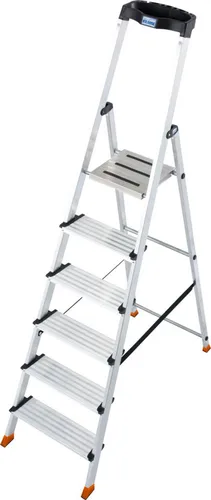 KRAUSE Stehleiter MONTO Sepuro 6 Sprossen - Leiter für innen und außen, aus leichtem Aluminium, mit 150 kg Belastbarkeit und 5 Jahren Herstellergarantie für Sicherheit und Langlebigkeit.