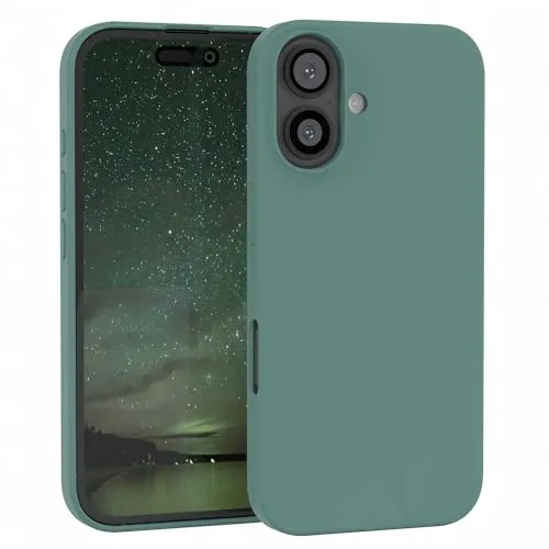 EAZY CASE Premium Silikon Handyhülle kompatibel mit iPhone 16 Slimcover mit Kameraschutz und Innenfutter, Silikonhülle, Schutzhülle, Bumper, Handy Case, Hülle, Softcase, Nacht Grün