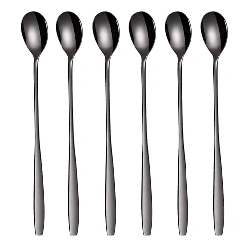 GRÄWE Eis- und Latte Macchiato Löffel aus Edelstahl, langer Löffel, ideal für Kaffee, Desserts und Eistee, spülmaschinenfest, schwarz