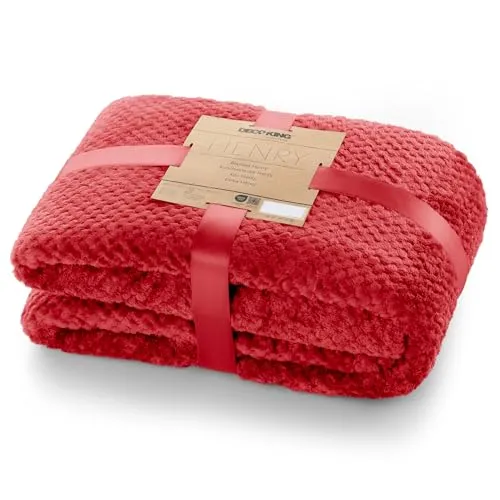 DecoKing Kuscheldecke 70x150 cm rot Decke Microfaser Wohndecke Tagesdecke Fleece weich sanft kuschelig skandinavischer Stil Henry