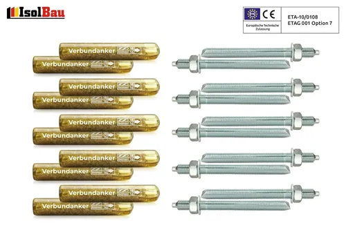 Set 10x Verbundankerpatrone M16 + Ankerstange M16 x300mm Verz. ETA Mörtelpatrone
