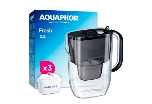 AQUAPHOR FRESH Wasserfilterkanne mit 3 MAXFOR+ Filtern, schwarz