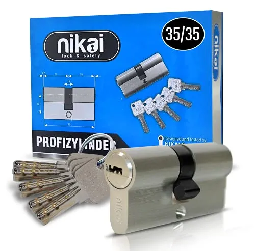 Doppelzylinder Profilzylinder 35/35 - Hochwertiges Schließzylinder System mit 5 Schlüsseln - Schließzylinder für Innen- und Außentüren, bietet doppelte Sicherheit mit 6 Stiften. Ideal für Familien, einfach zu montieren und mit 5 Schlüsseln ausgestattet.