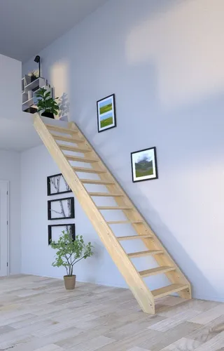 Starwood Holztreppe Korfu gerade ohne Geländer - Massivholztreppe Korfu für individuelle Gestaltung, einfache Selbstmontage und optimale Anpassung an Ihre Wohnräume. Ideal für Deckenöffnungen bis 90 x 160 cm.
