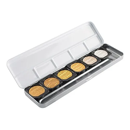 Finetec K-F0601S Farbnäpf 30 x 22 mm Pearglanzfarben Classic Metallkasten, Gummi Arabicum, Pigmenten, Metall, 6 Stück (1er Pack), Silber