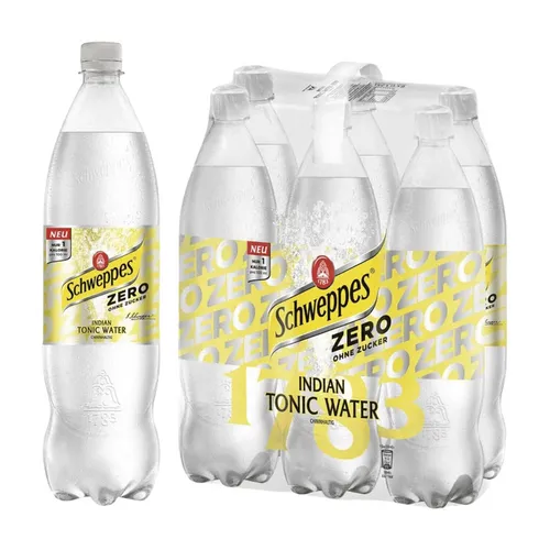 Schweppes Tonic Water ohne Zucker, erfrischendes Getränk für Cocktails und Genuss pur, 6 Flaschen à 1,25 Liter