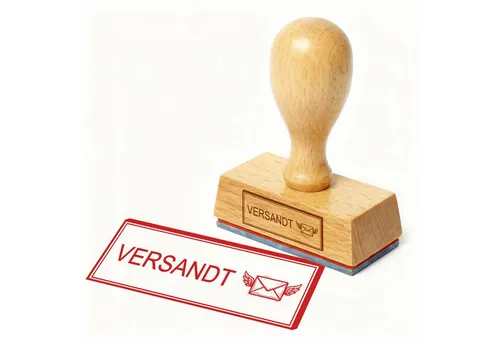 Dekolando Stempel Bürostempel VERSANDT Flügel-Brief Stempel – Holzstempel 48x18 mm für D