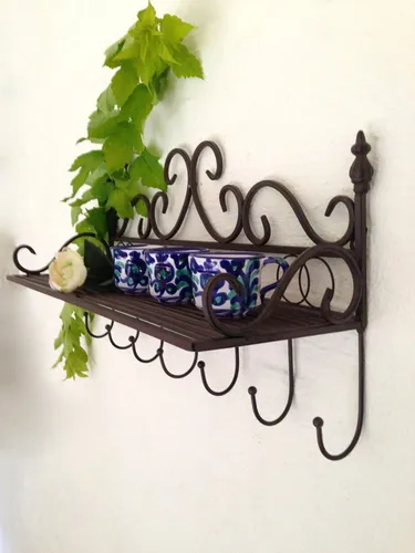 Handtuchregal, Regal f. Einrichtung Bad, Wandregal mit 1 Ablage + Kleider-Haken