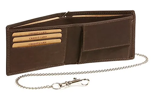 LEAS MCL Biker-Geldbörse extra dünn Chrom-Kette Querformat Vintage Stil in Echt-Leder, braun - LEAS Chain-Series