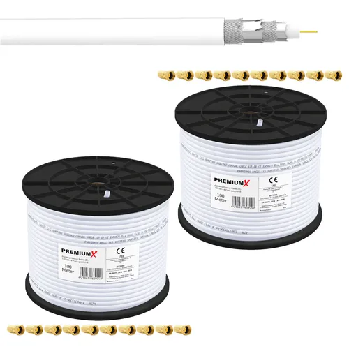 200m Koaxialkabel 135dB - 4-fach SAT Antennenkabel - HiFi-Kabel, 2x 100 Meter mit Metermarkierung für einfache Installation und hervorragende Signalübertragung.