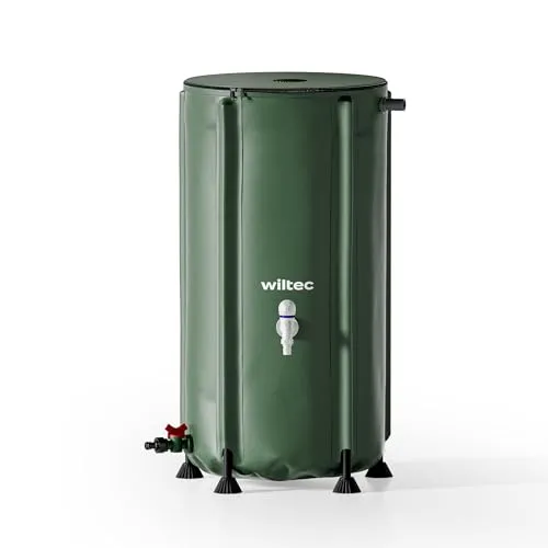 Wiltec Faltbare Regentonne 100 l - Regentonne aus robustem 620 g/m² PVC, ideal zur Speicherung von Regenwasser für die Gartenbewässerung, platzsparend und mit Wasserhahn sowie Schlauchanschluss für vielseitige Nutzung.