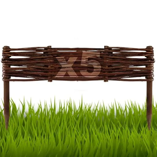 Floranica 5 Stück Beetbegrenzung aus Weide 10 cm x 50 cm Rasenkante aus Weidengeflecht Beeteinfassung Rasenkante Beetzaun Weidenzaun Palisade Abtrennung von Blumenbeetwegen Gartenbeeten
