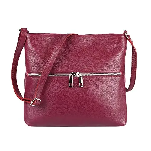 OBC Damen Leder Tasche Cross Body Schultertasche City Bag Crossover Umhängetasche Henkeltasche Clutch Ledertasche Damentasche (Bordo 28x26x2 cm)