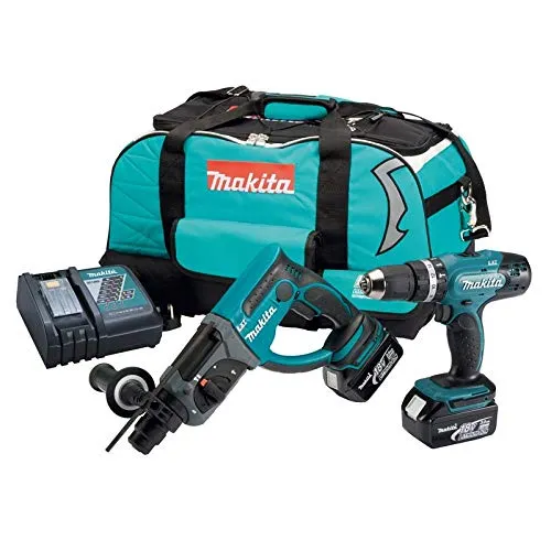 Makita DLX 2025 M Set: DHR 202 Akku Bohrhammer + DHP 453 Akku Schlagbohrschrauber mit 2x 4 Ah Akkus und Ladegerät in Tasche