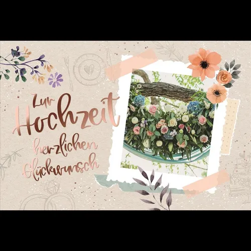Hochzeit - Glückwunschkarte im Format 11,5 x 17 cm mit Umschlag - Blumen - mit r