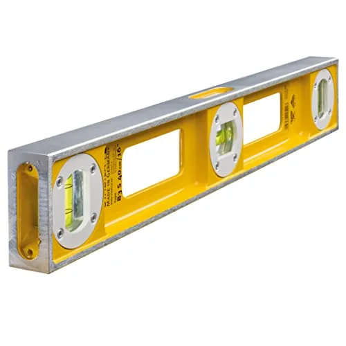 Stabila Wasserwaage Type 83 S, 40 cm - Extrem robust und präzise - Wasserwaage mit Aluminium-Druckgussprofil, zwei Vertikal-Libellen und LOCKED VIALS Technologie für Langzeitpräzision. Ideal für professionelle Anwendungen und Heimwerker.