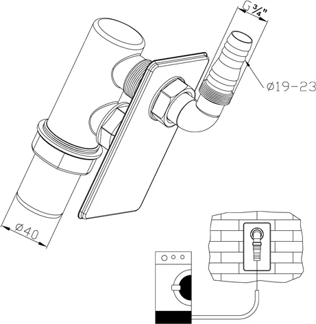 Unterputz-Siphon für Waschmaschine oder Geschirrspüler