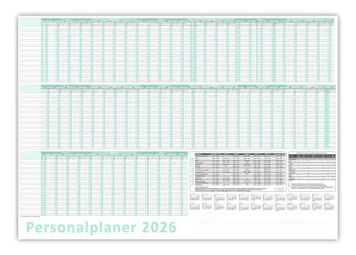 Urlaubsplaner/Personalplaner 2026 nass abwischbar mit Folienkaschierung - DIN B1 Format (1000 x 700 mm) 22 Mitarbeiter Januar bis März Folgejahr mit Schulferien (gerollt!)