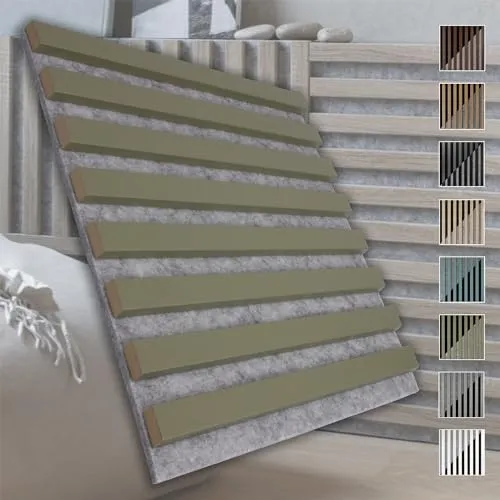 MARBET DESIGN Akustikpaneele Akustikquadrate 40x40cm Wandverkleidung Holz - (1 Paneel, grau - Olive) Lamellenverkleidung Holzwand natur