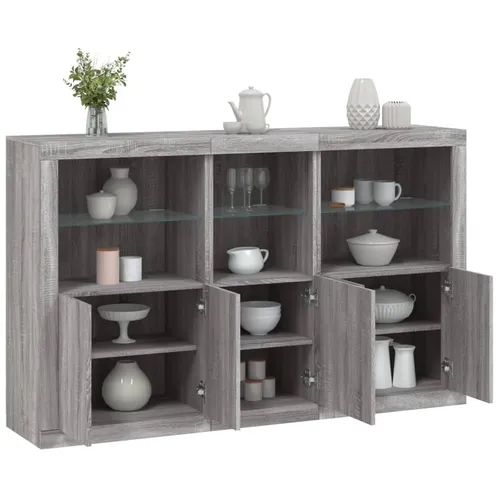 vidaXL Sideboard mit LED-Leuchten Grau Sonoma 162x37x100 cm