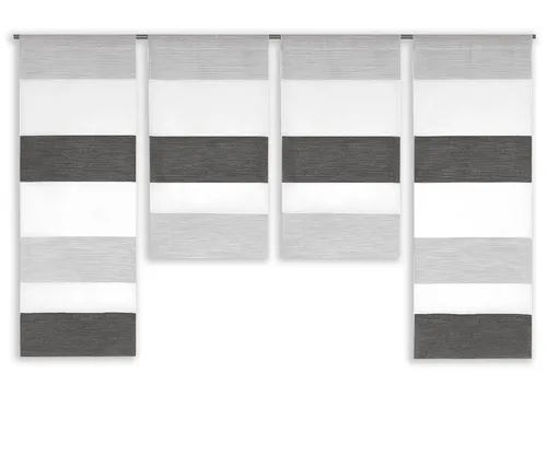 Clever-Kauf-24 Scheibengardine 2291 4er Set Mini Flächen Vorhang - Scheibengardinen-Set aus 100% pflegeleichtem Polyester, ideal für stilvolle Fensterdekoration mit bunten Querstreifen. Passend für Gardinenstangen bis 16 mm Durchmesser.