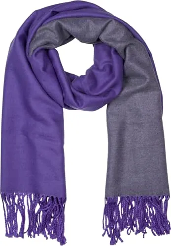 styleBREAKER Damen 2-Face Schal mit Fransen - Eleganter Wendeschal in Violett-Dunkelgrau, weich und warm, ideal für kalte Tage. Vielseitig tragbar als Schal oder Stola.