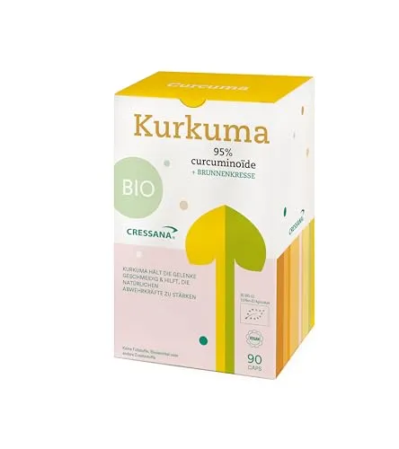 Cressana Curcuma 95% Curcuminoide Bio - 60 Kapseln - Pflanzliches Ergänzungsmittel Kurkuma, unterstützt Gelenkgesundheit, lindert Entzündungen und bietet antioxidativen Schutz - ideal für eine gesunde Lebensweise.