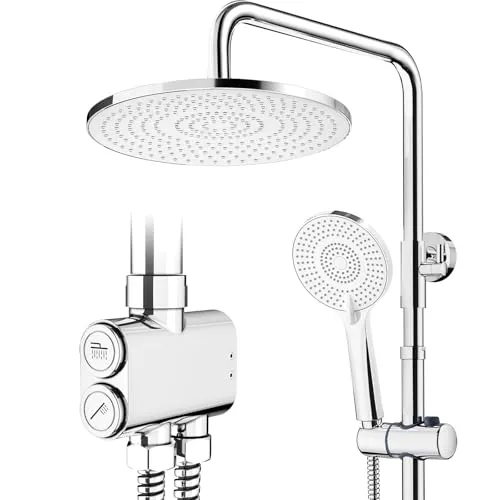 Rainsworth Regendusche ohne Armatur Chrome, 25 cm Rund Duschkopf - Badewannen- & Duschsysteme mit höhenverstellbarer Wandhalterung für einfache Installation und einem luxuriösen 25 cm ABS Regenduschkopf für ein Spa-ähnliches Duscherlebnis.