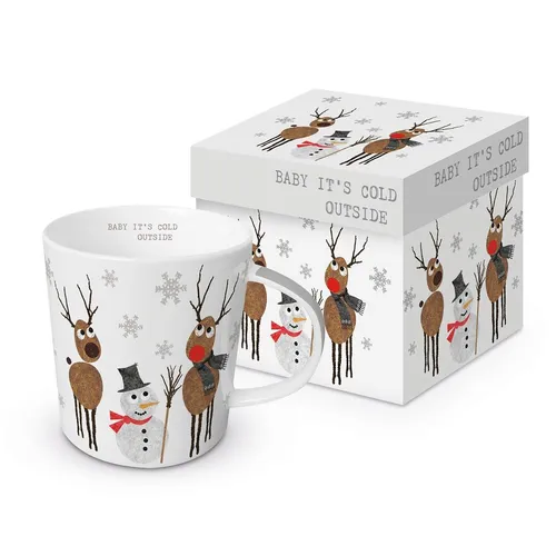 Becher mit Henkel Porzellan Rentier Motiv Winter Tasse 400 ml Geschenk-Box