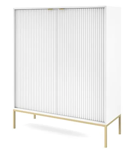 Highboard Vellore, weiß, 104x125 cm - Kommode & Sideboard: Hochwertiges Highboard Vellore in elegantem Weiß, bietet viel Stauraum hinter Türen und ist pflegeleicht. Ideal für stilvolle Wohnräume.