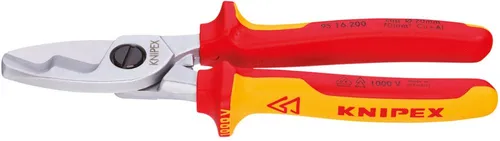 Knipex Kabelschere 95 16 200 - VDE isoliert, 200mm mit Doppelschneide, präziser Schnitt für Kupfer und Aluminiumkabel, Made in Germany