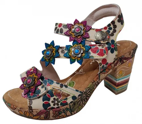 LAURA VITA Damen Sandalette Beige Multi – Modische Sandale 40 EU - Bequeme Damen Sandalette in mehrfarbigem Design, ideal für lässige Outfits. Mit praktischem Klettverschluss und hochwertigem Leder für hohen Tragekomfort.