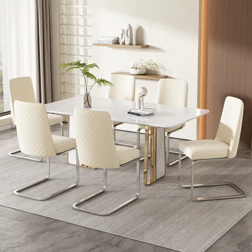 Flieks Freischwinger 6er Set - Elegante Esszimmerstühle mit Samtbezug und Metallbeinen, Silber - Dieses 6er Set Esszimmerstühle vereint Komfort und Stil. Mit robusten Metallbeinen und weichem Samtbezug sind sie ideal für Ihr Zuhause. Perfekt für Esszimmer, Küche oder Büro.