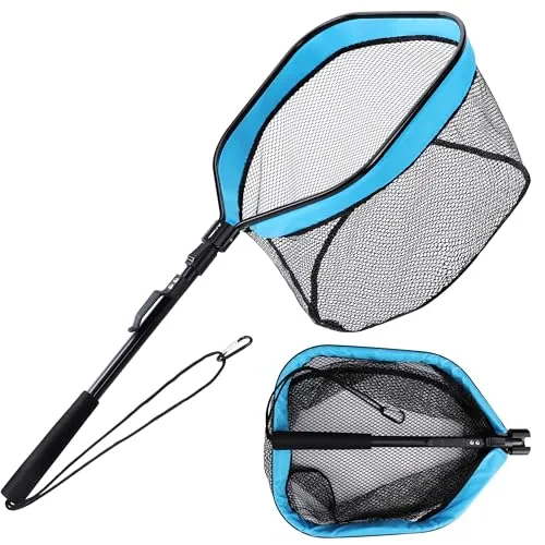 FLISSA Kescher Angeln, AngelKescher 82cm, Schwimmender Fischkescher Unterfangkescher gummiert Angelkescher, Fischernetz Klappbar, für Fliegenfischen, Kajak- oder Bootsangeln