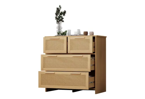 OKWISH Sideboard Rattanschrank mit 4 Schubladen