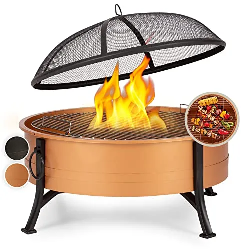 Blumfeldt Feuerschale mit Grillrost, Outdoor Stahl-Feuerschale Groß, Mobile Garten-Feuerschale 75 cm, Feuerschalen mit Festem Stand, Wetterfeste Feuerschale für den Garten, Runde Feuerstelle