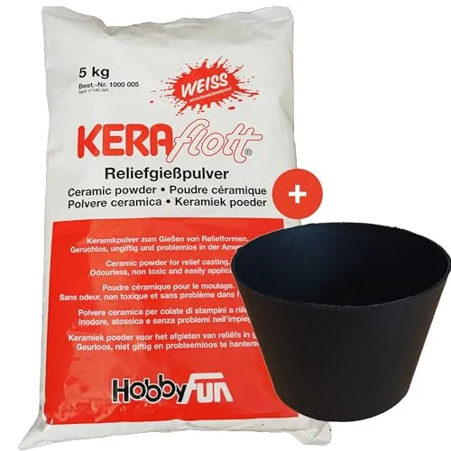 KERAflott Reliefgießpulver weiß 5 kg mit Gipsbecher - Modelliermassen: 5 kg KERAflott, geruchlos und ungiftig, ideal für präzise Reliefformen. Inkl. Gipsbecher für einfaches Anrühren und beste Fließeigenschaften.