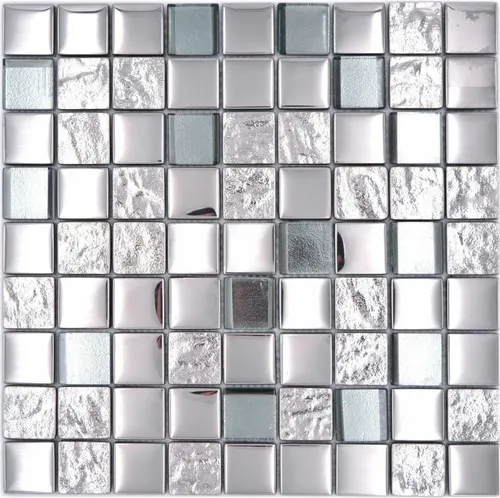 Glasmosaik Mosaikfliesen Silber Grau Chrome Spiegeloptik Struktur Deluxe Mosaik