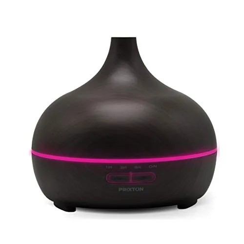 PRIXTON Luftbefeuchter und Aroma Diffuser Hidra| 300ml-Wassertank, 7 Farben LED-Licht, Timer und Fernbedienung, Automatische Abschaltung, Lufterfrischer, Dunkles Holz