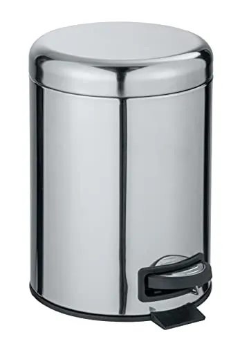 WENKO Treteimer Mod. Leman, 5 Liter, mit herausnehmbarem Einsatz, aus rostfreiem Edelstahl, 21 x 24 x 28 cm, glänzend