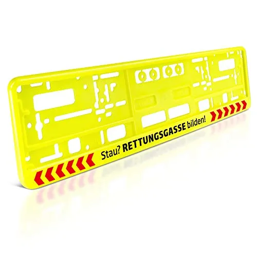 schildEVO 1 Kennzeichenhalter | Stau? RETTUNGSGASSE BILDEN! | NEON-GELB | Nummernschildhalter | Kennzeichenrahmen | DHL-Versand | TYP E