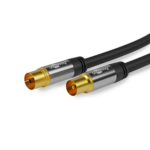 Goobay 70384 TV-Antennenkabel, Koax-Buchse auf Koax-Stecker, 4-fach geschirmt, 135 dB, vergoldet, schwarz, (5,0m)