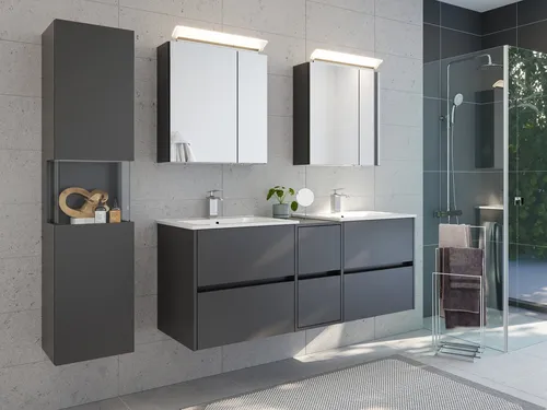 Magnolia Home Badmöbel-Set Taifun 150cm 4tlg mit Spiegelschränken - Hochwertiges Badmöbelset mit Softtouch-Oberfläche für weniger Fingerabdrücke. Inklusive 2 Spiegelschränken und robusten Unterschränken – ideal für Ihr Badezimmer!